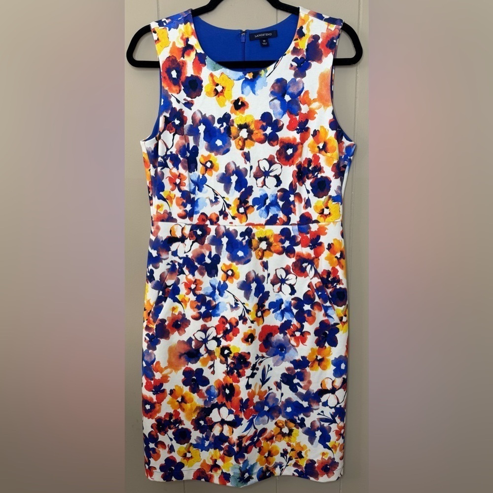 Lands End Floral Cotton Stretch Knit Blend Sleeveless Dress Size 10